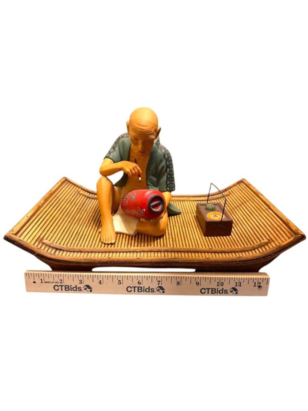 Japanese Artisan Figurine Hand-Painting Red Lantern On Bamboo Platform 12" Detai